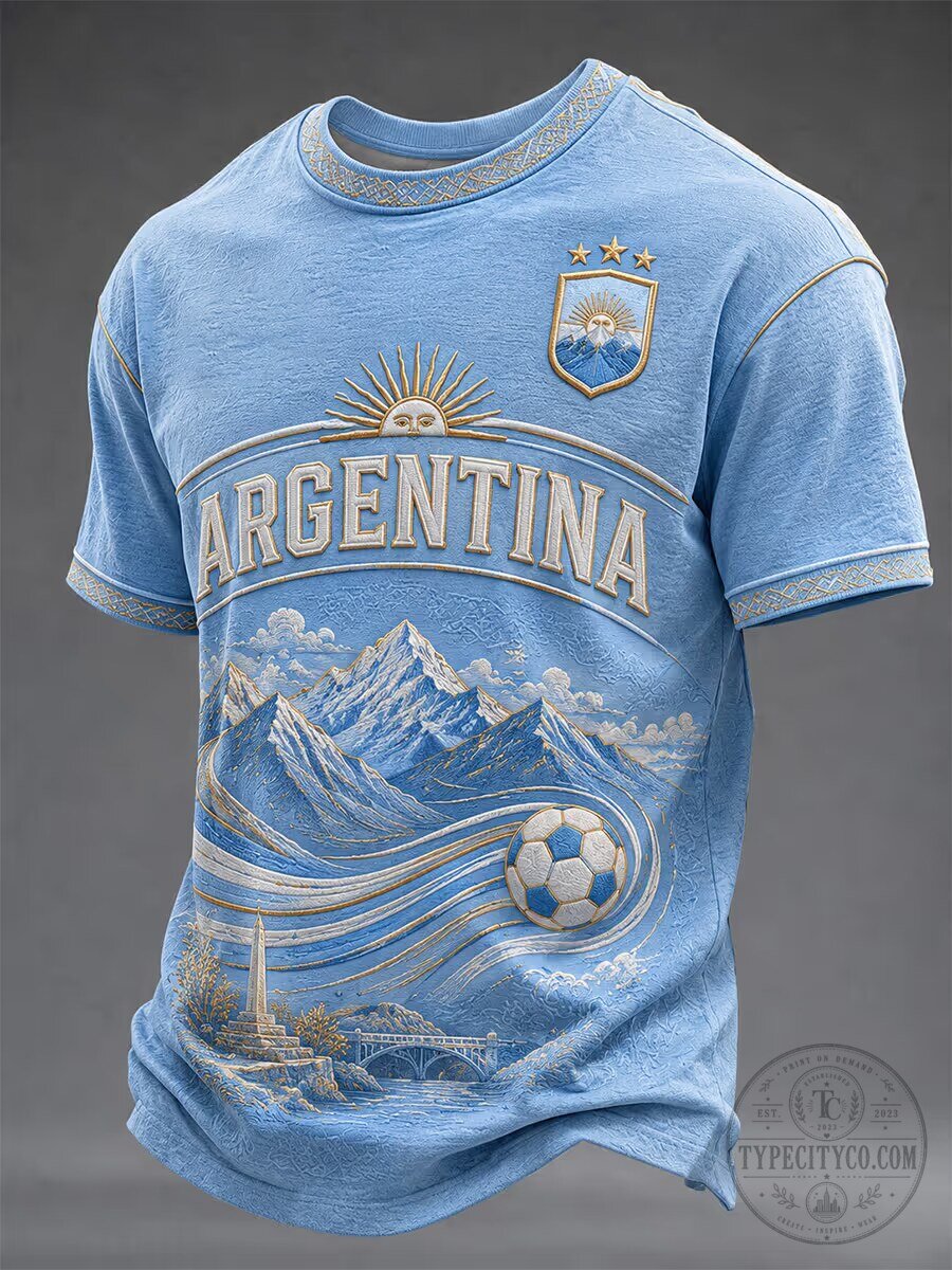 Argentina National Football Team Sky Blue Mountains Soccer Ball T-Shirt 1 Argentina National Football Team Sky Blue Mountains Soccer Ball T-Shirt