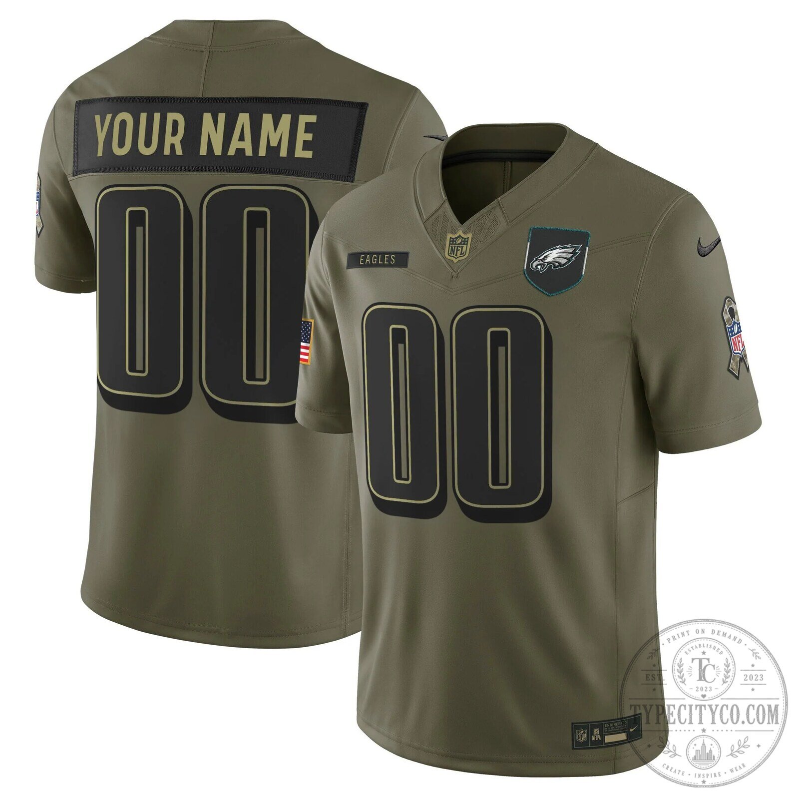 Philadelphia Eagles Salute to Service Military Green Custom Football Jersey
