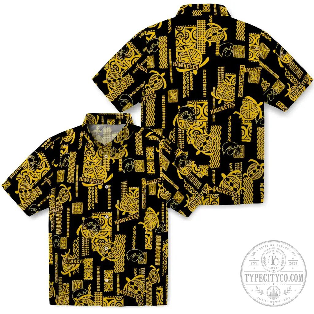 Iowa Hawkeyes Shirt Black and Gold Hawaiian Button Up Shirt