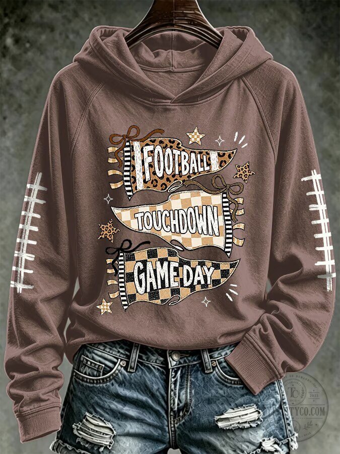 Football Touchdown Game Day Brown Leopard Print Women's Hoodie
