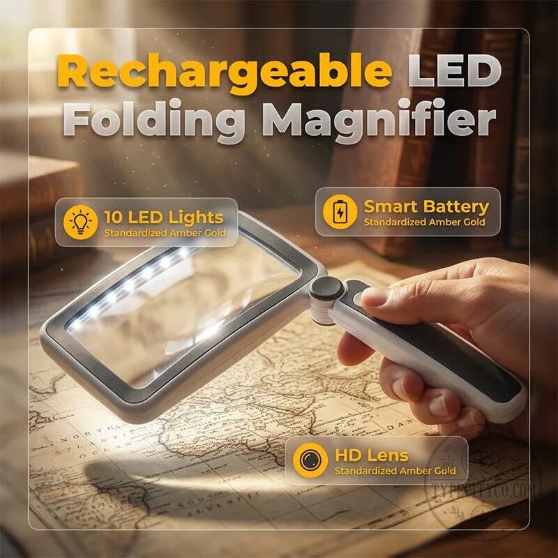 Rechargeable LED Folding Handheld Magnifying Glass with Light for Reading