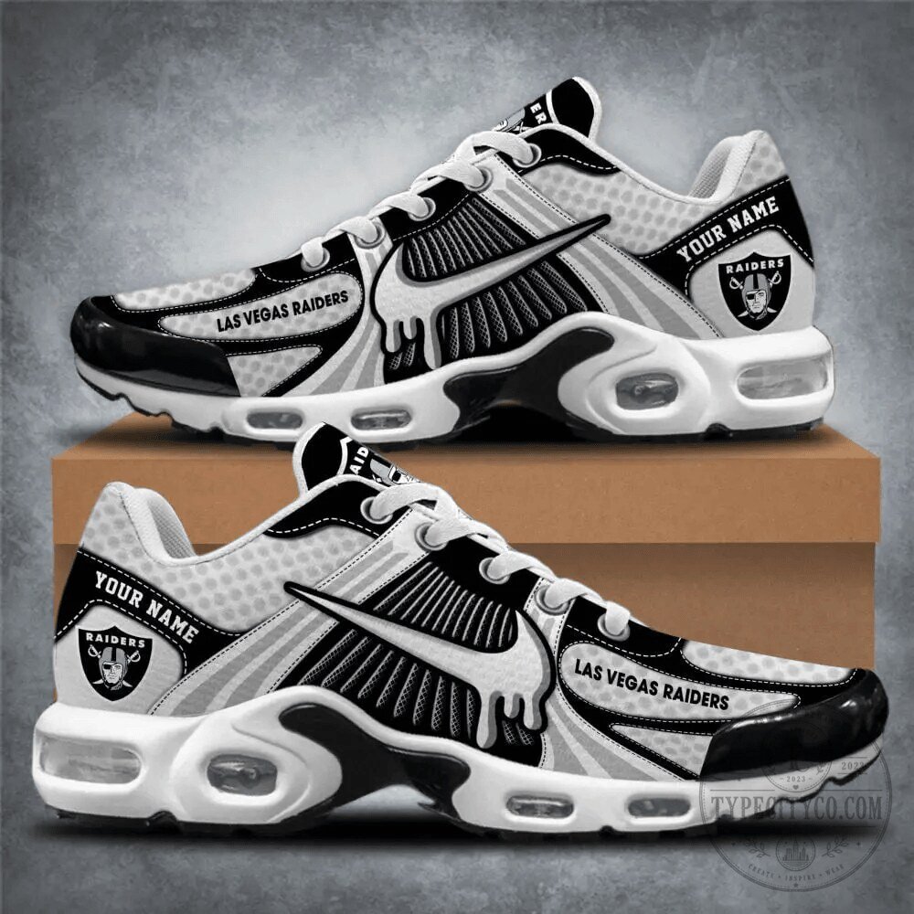 Las Vegas Raiders Personalized Black and White Athletic Shoes 2 Las Vegas Raiders Personalized Black and White Athletic Shoes
