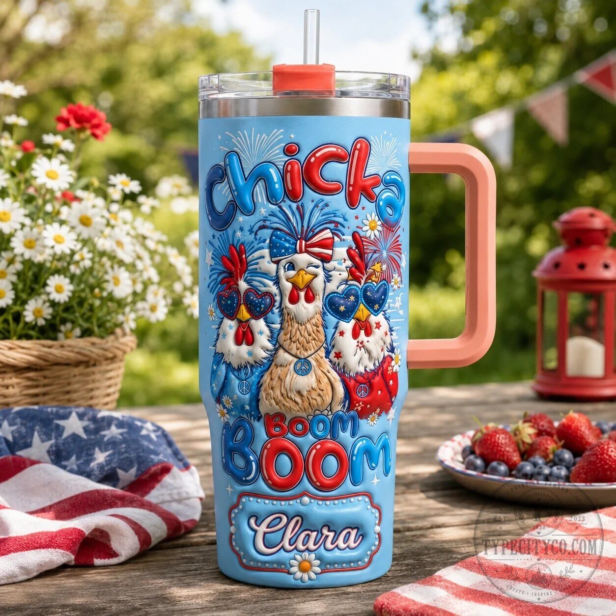 Farmers Chicka Boom Boom Personalized Patriotic Chicken Tumbler
