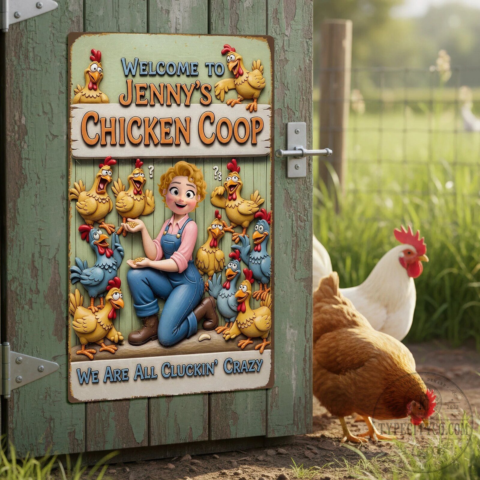 Farmers Personalized Chicken Coop Metal Sign, Welcome to Jenny's Chicken Coop