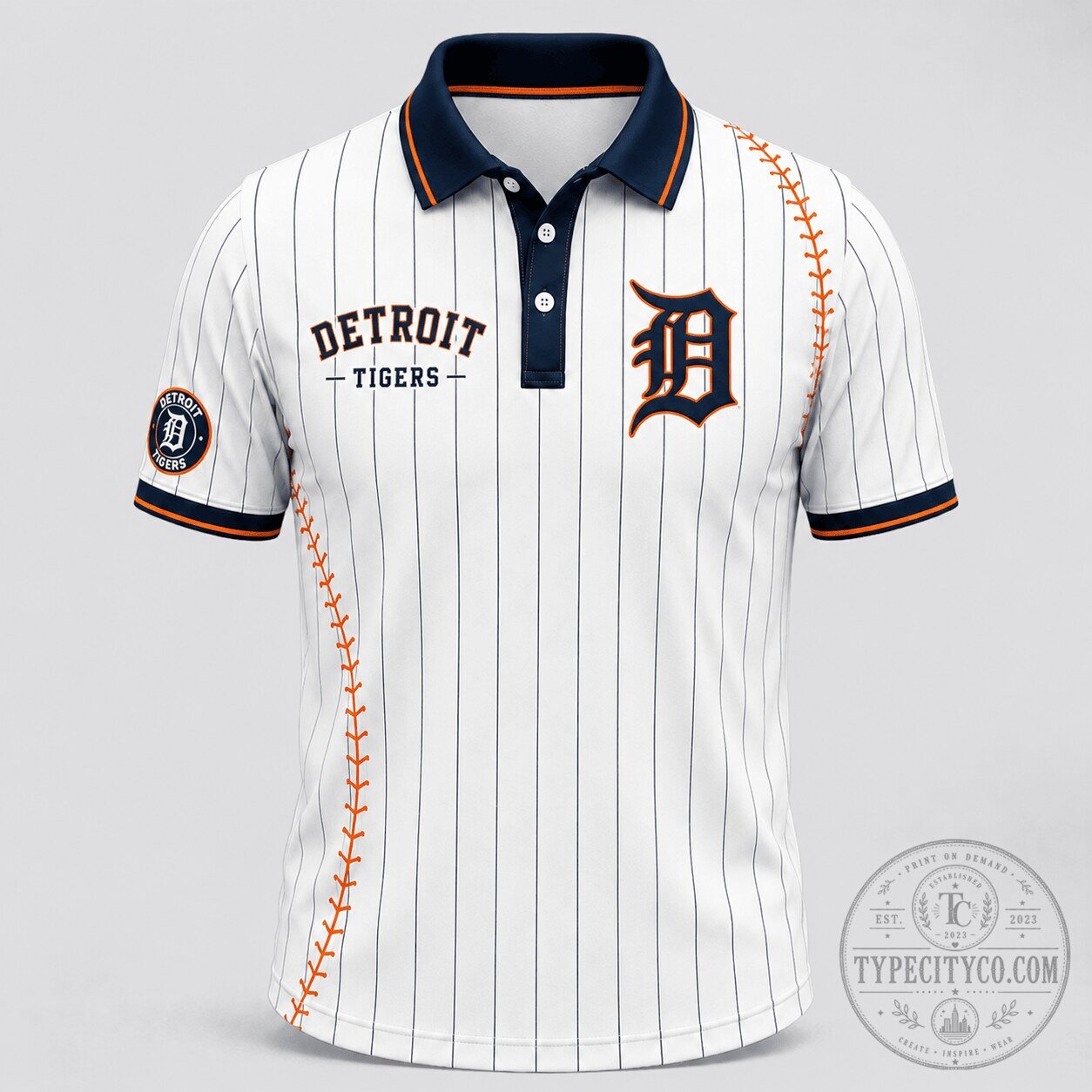 Detroit Tigers MLB Baseball Shirt Pinstripe Polo Shirt