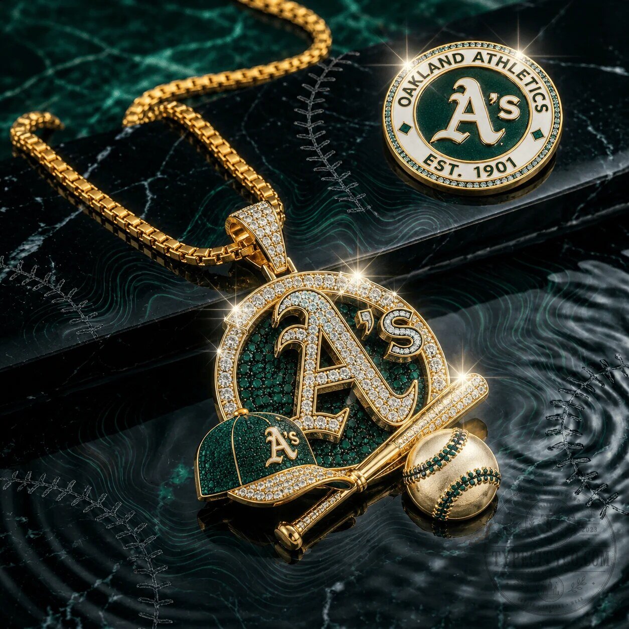 Oakland Athletics Baseball Diamond Pendant Necklace