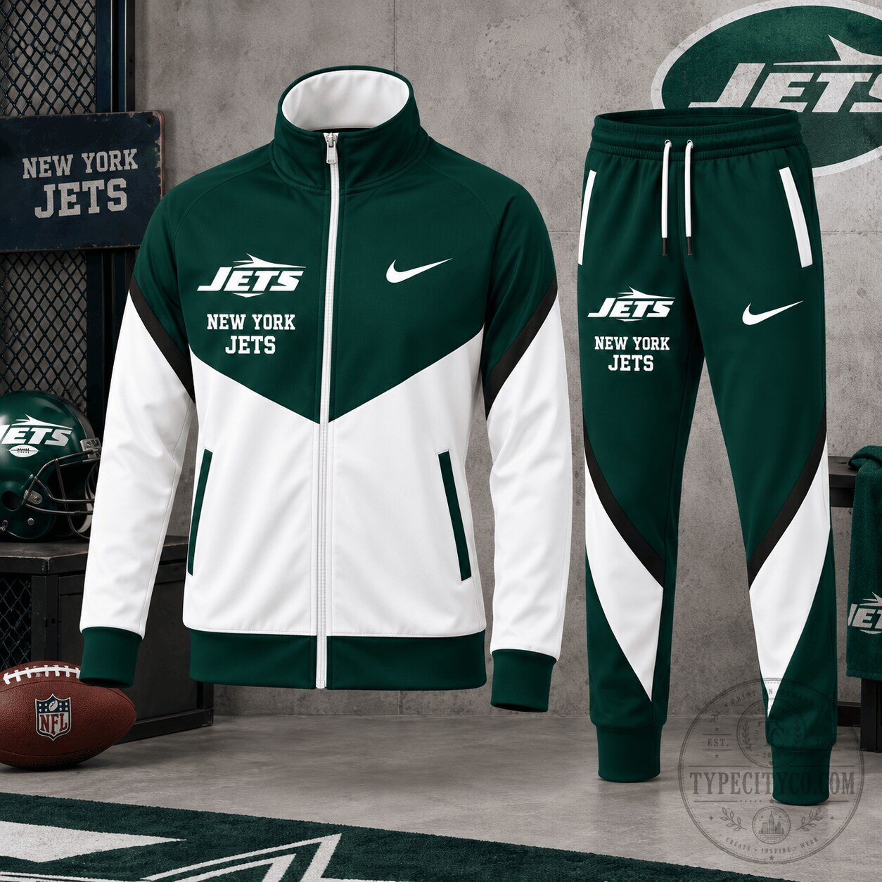 New York Jets NFL Team Color Block Full Zip Tracksuit Set