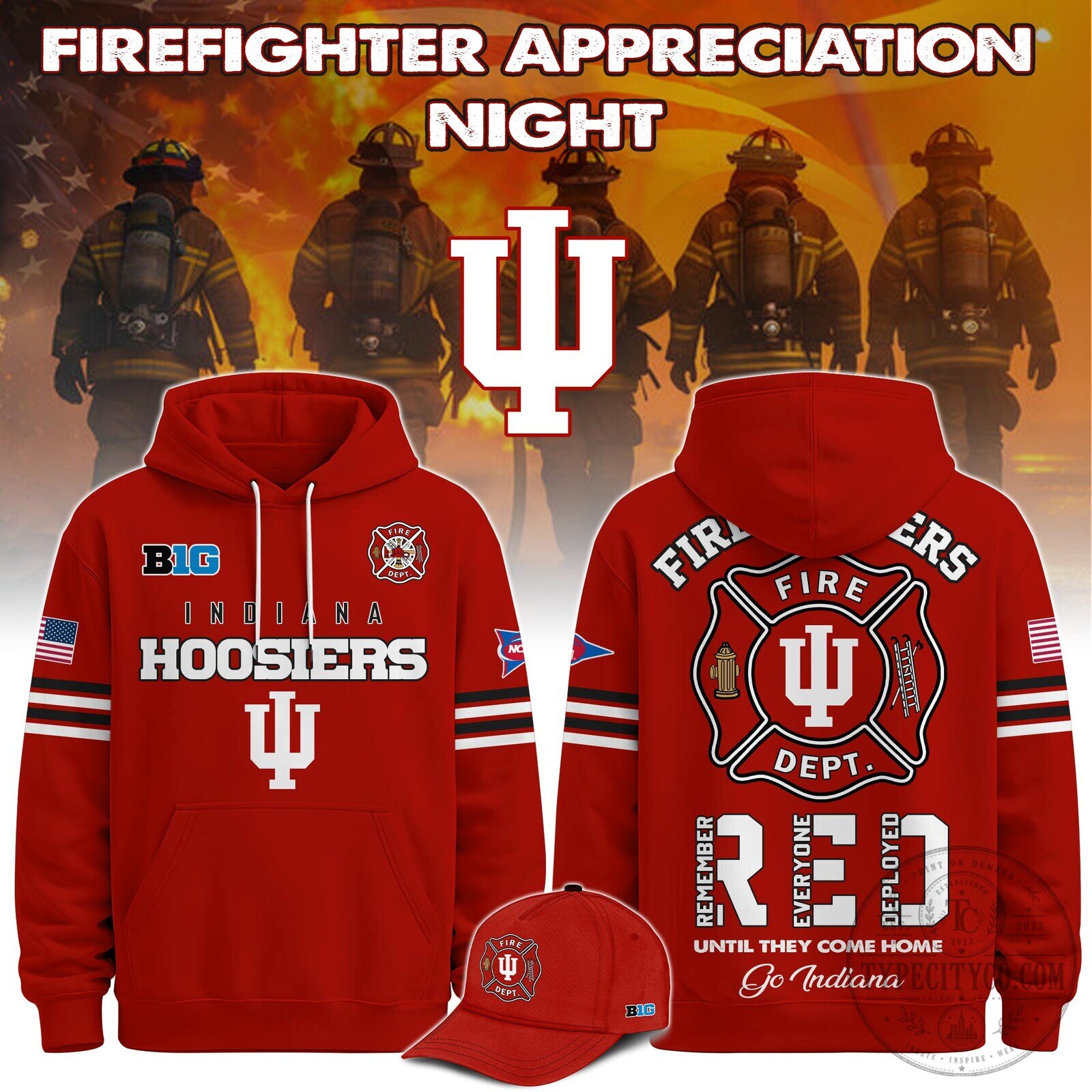 Indiana Hoosiers Firefighter Appreciation Night Red Hoodie