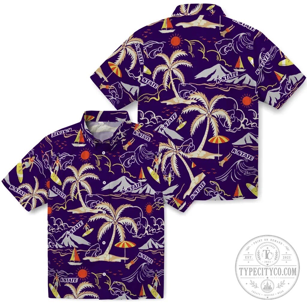 Summer Beach Vacation Shirt with Kansas State Wildcats Hawaiian Design