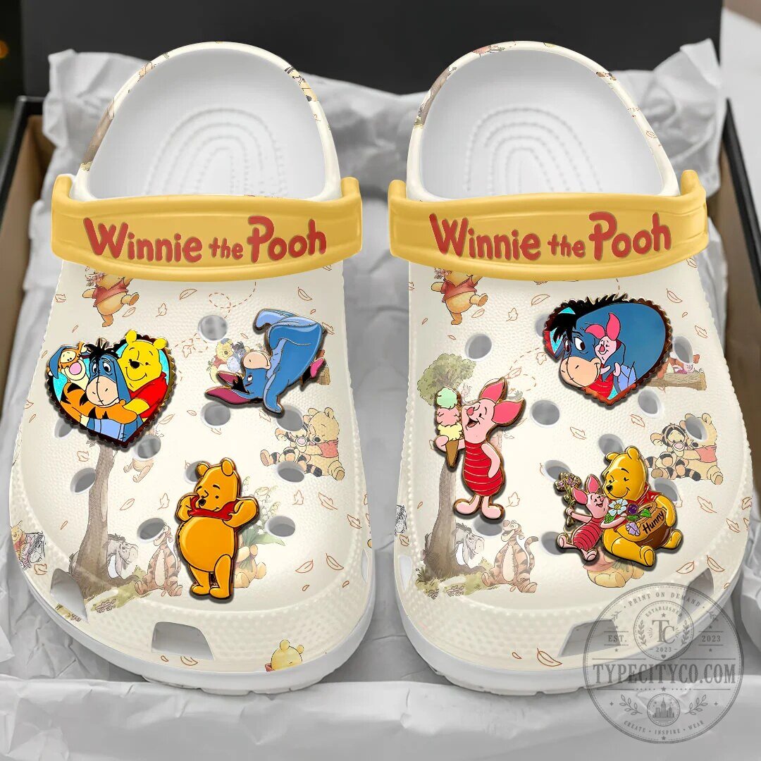 Winnie the Pooh and Friends White Custom Printed Classic Clogs Shoes
