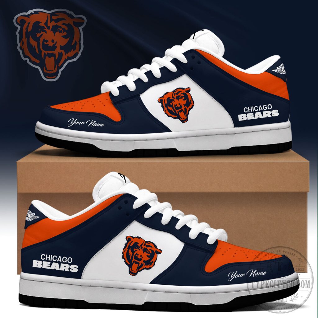 Custom Name Low Top Sneakers featuring Chicago Bears NFL Team Logo 3 Custom Name Low Top Sneakers featuring Chicago Bears NFL Team Logo