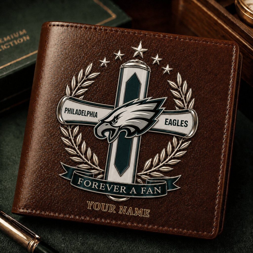 Philadelphia Eagles NFL Teams Brown Leather Wallet Forever A Fan Custom Name Philadelphia Eagles NFL Teams Brown Leather Wallet Forever A Fan Custom Name