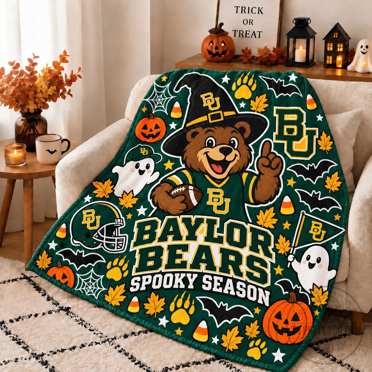 Baylor Bears Spooky Season Halloween Football Mascot Fleece Blanket