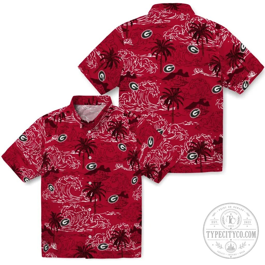 Summer Beach Vacation Apparel - Hawaiian Shirt Featuring Georgia Bulldogs
