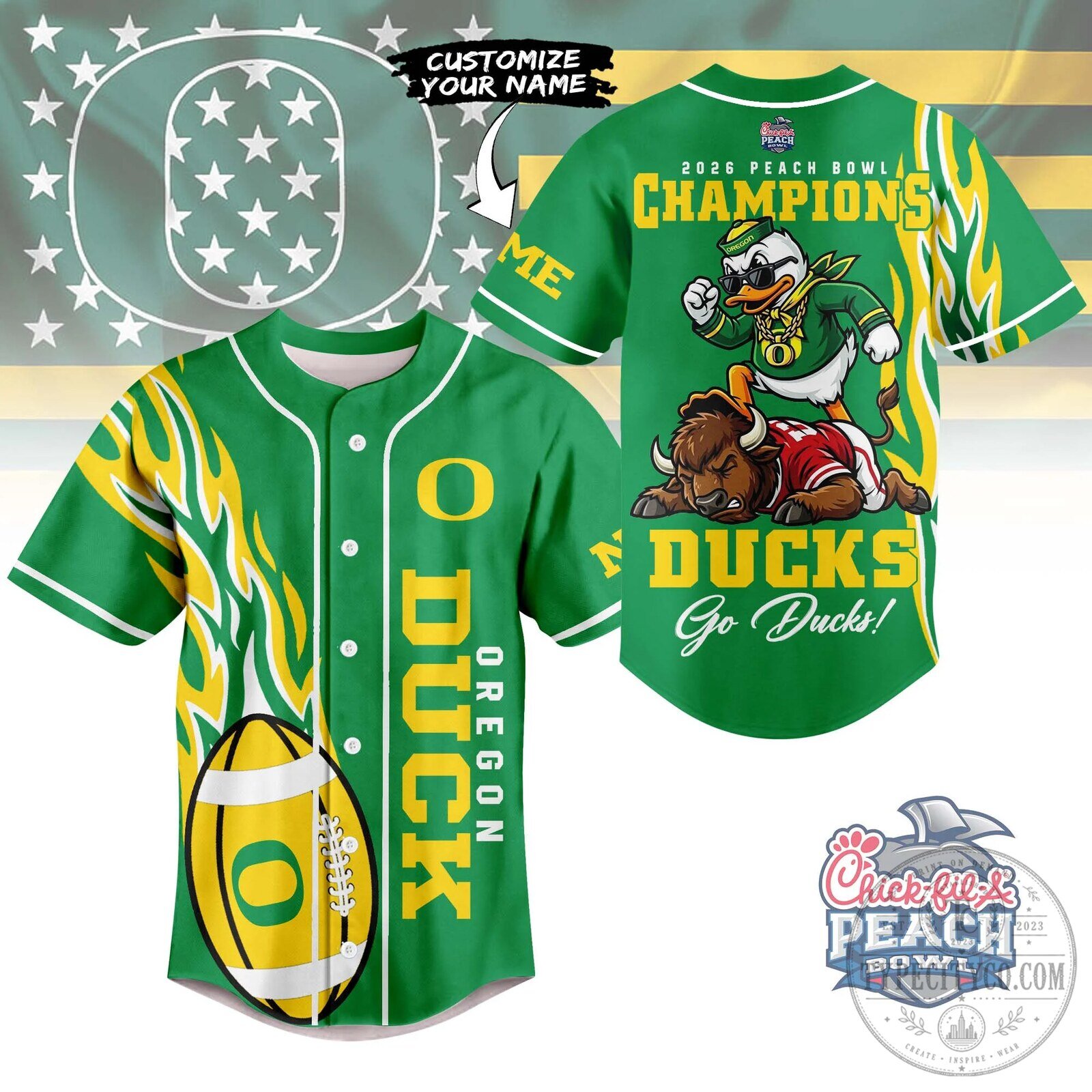 Oregon Ducks 2026 Peach Bowl Champions Baseball Jersey Shirt