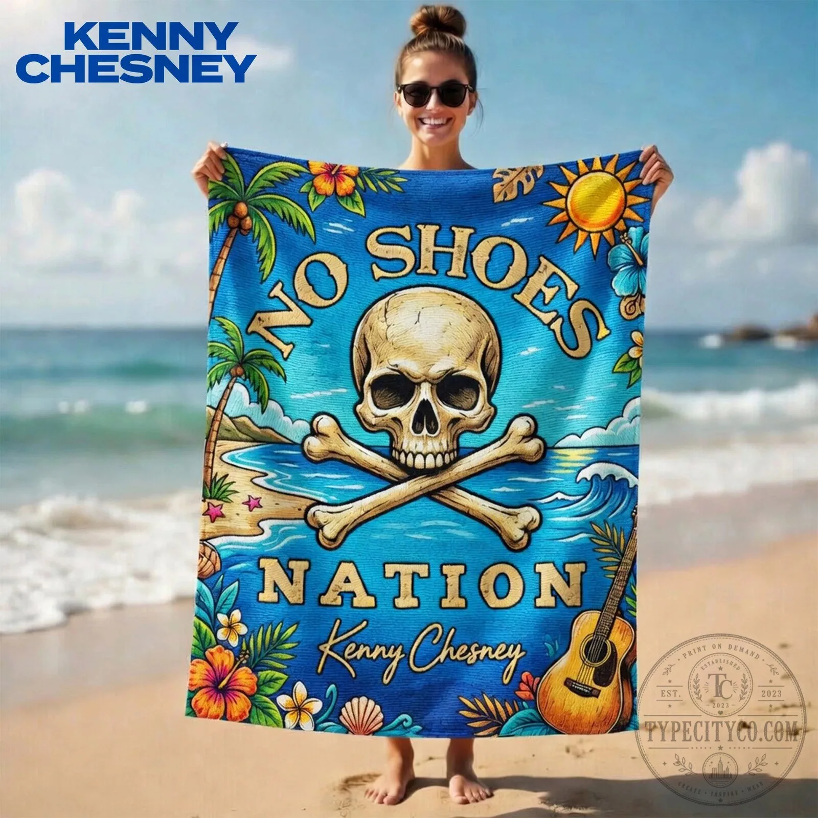 Kenny Chesney No Shoes Nation Skull Beach Towel