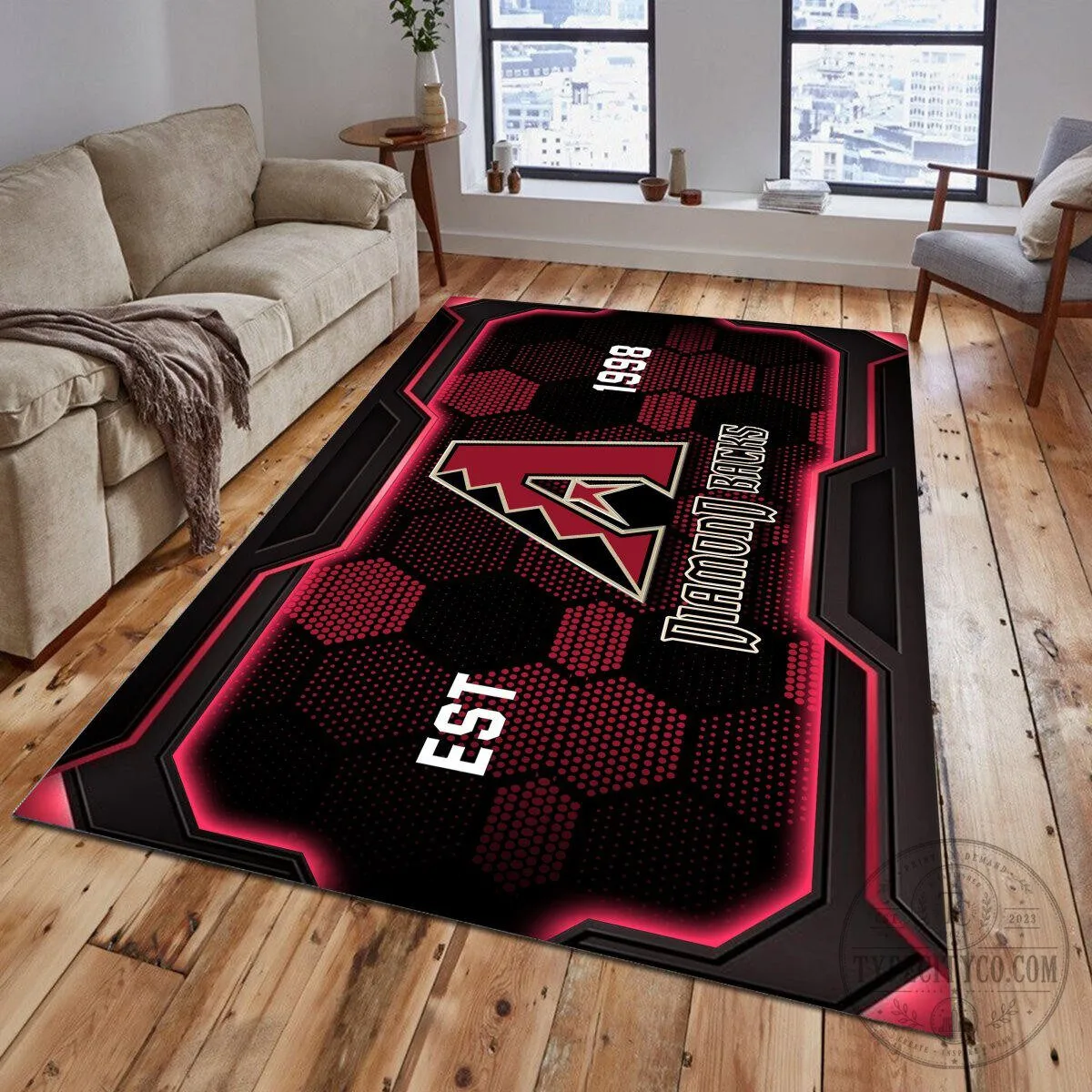 Arizona Diamondbacks Established 1998 Hexagon Pattern Area Rug