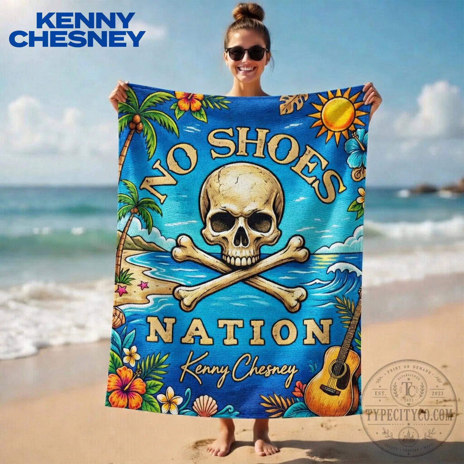 Kenny Chesney No Shoes Nation Skull Beach Towel