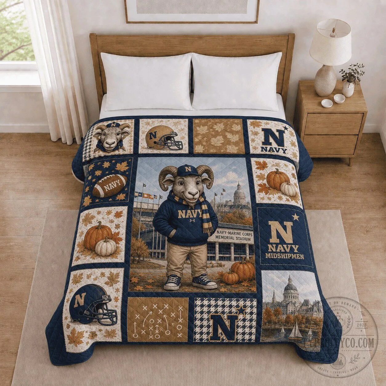 Navy Midshipmen Football Team Quilted Blanket for Bedding