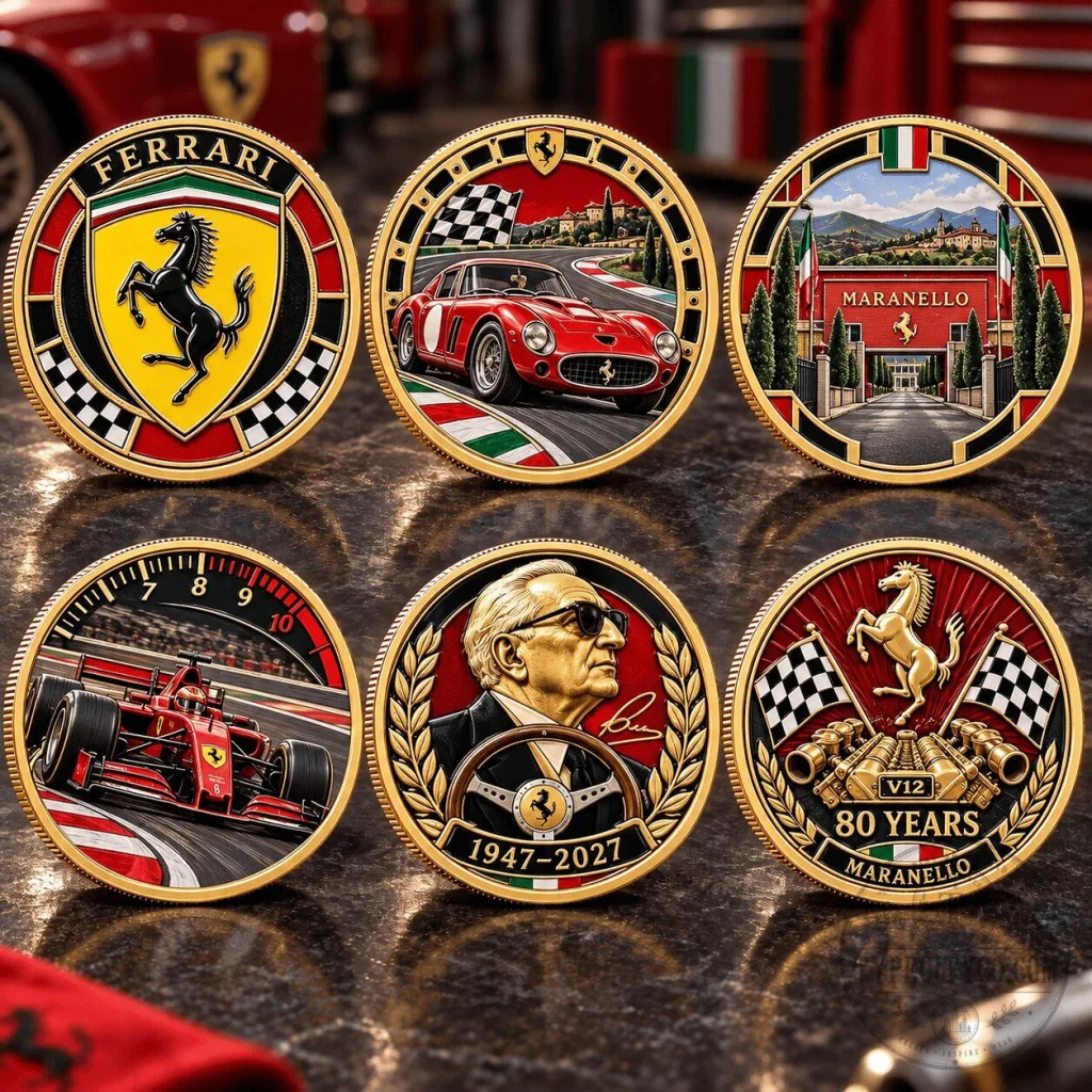 Ferrari Maranello Commemorative Coin Set, 80 Years V12 Engine, 1947-2021 Ferrari Maranello Commemorative Coin Set, 80 Years V12 Engine, 1947-2021