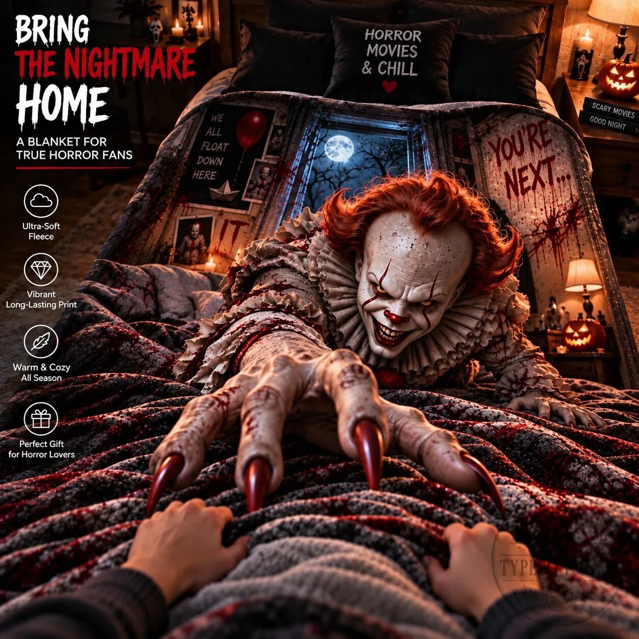Pennywise It Horror Movie Halloween Fleece Blanket 7 Pennywise It Horror Movie Halloween Fleece Blanket