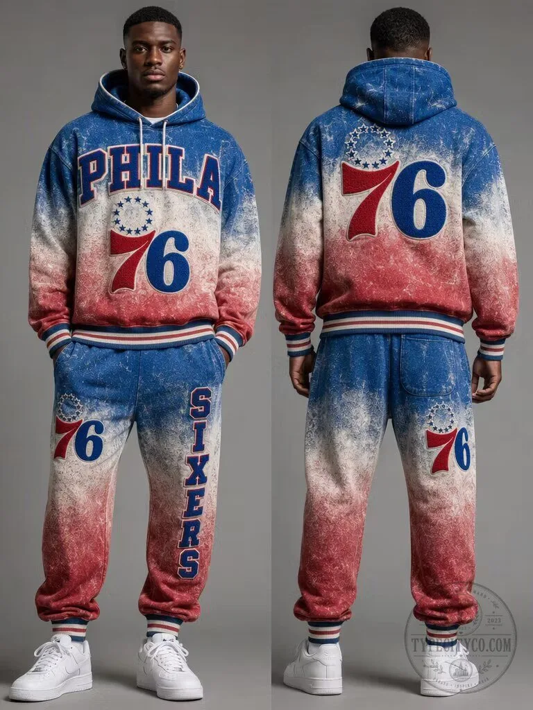 Philadelphia 76ers Distressed Gradient Hoodie and Jogger Pants Set
