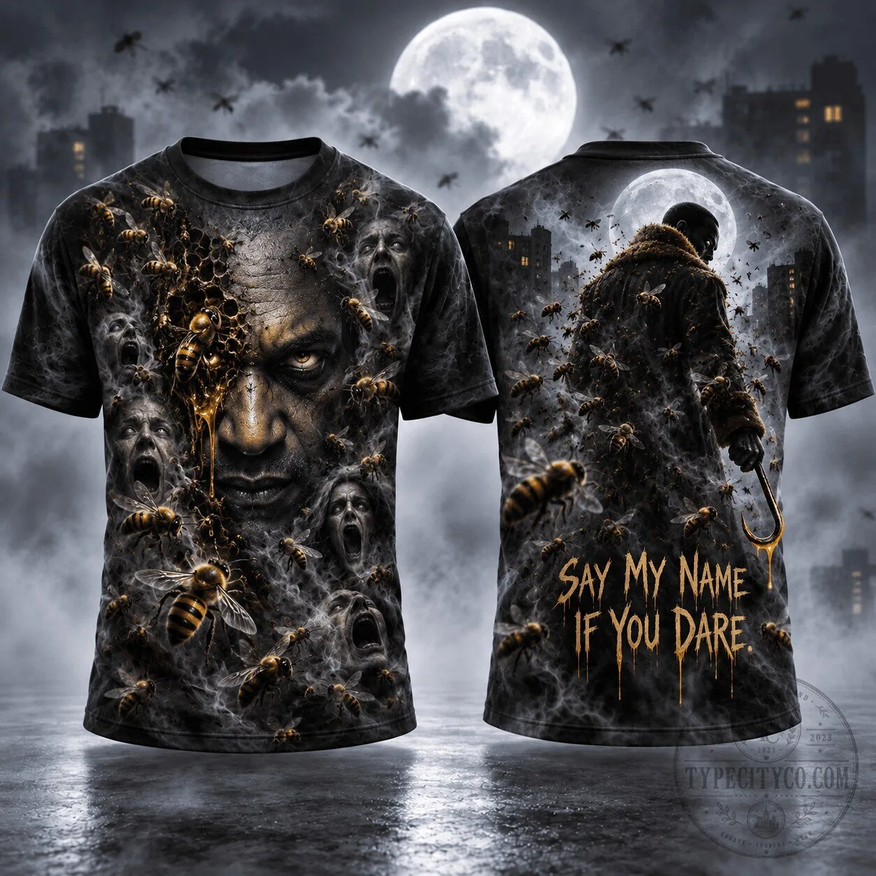 Candyman Horror Movie Character Swarming Bees All Over Print T-Shirt