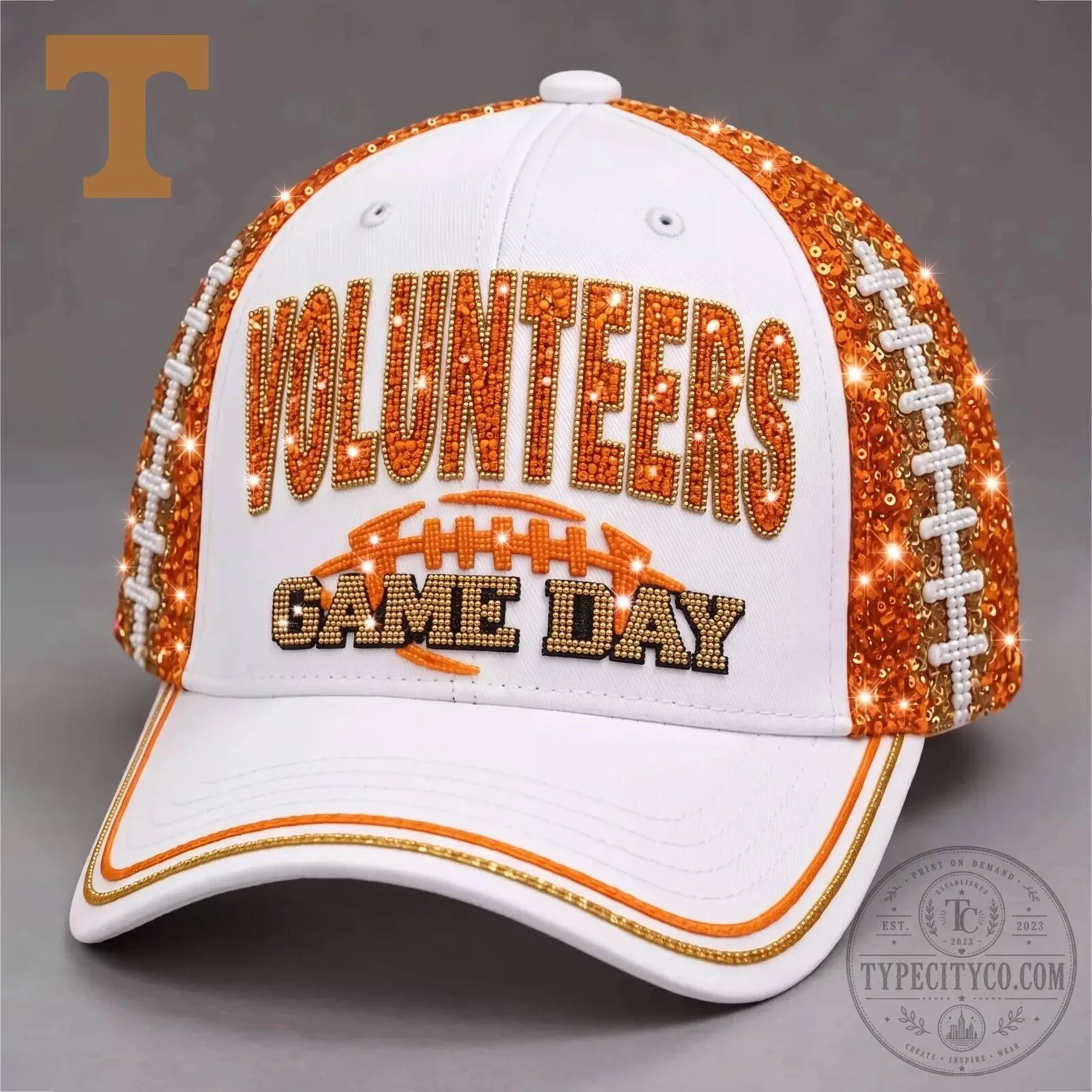Tennessee Volunteers Game Day Sequin Football White Cap Hat