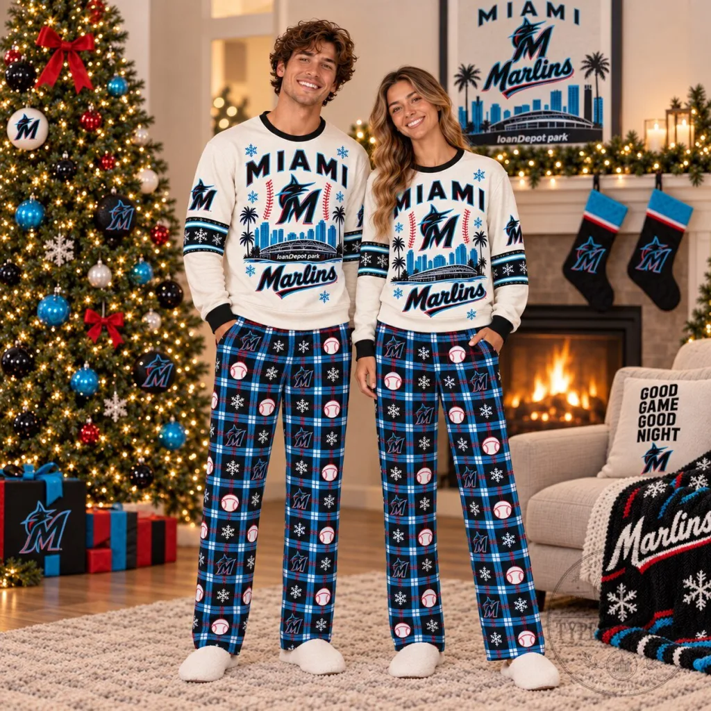Miami Marlins Major League Baseball Ugly Christmas Sweater Pajamas Set Miami Marlins Major League Baseball Ugly Christmas Sweater Pajamas Set