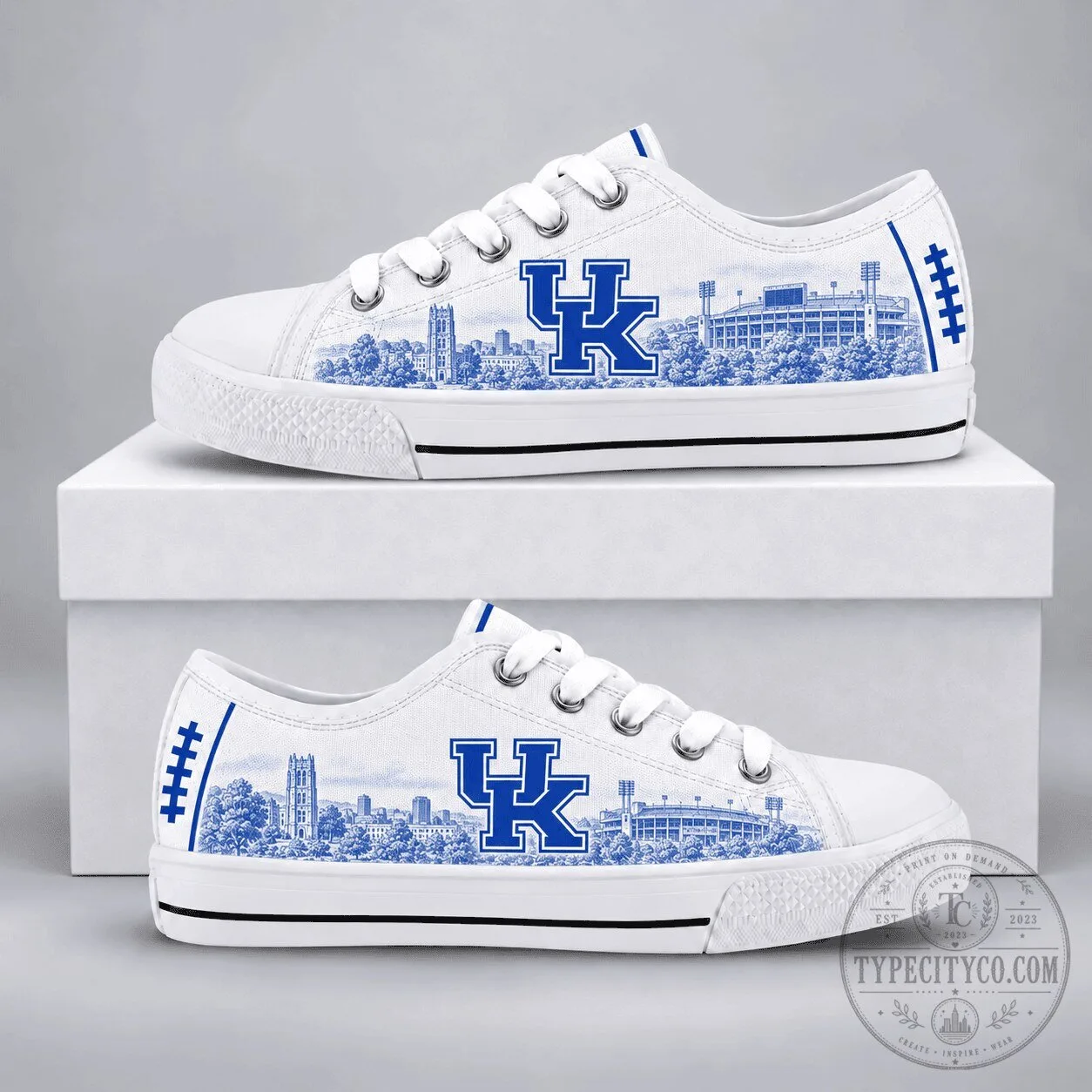 Kentucky Wildcats NCAA Football Team White Canvas Sneakers