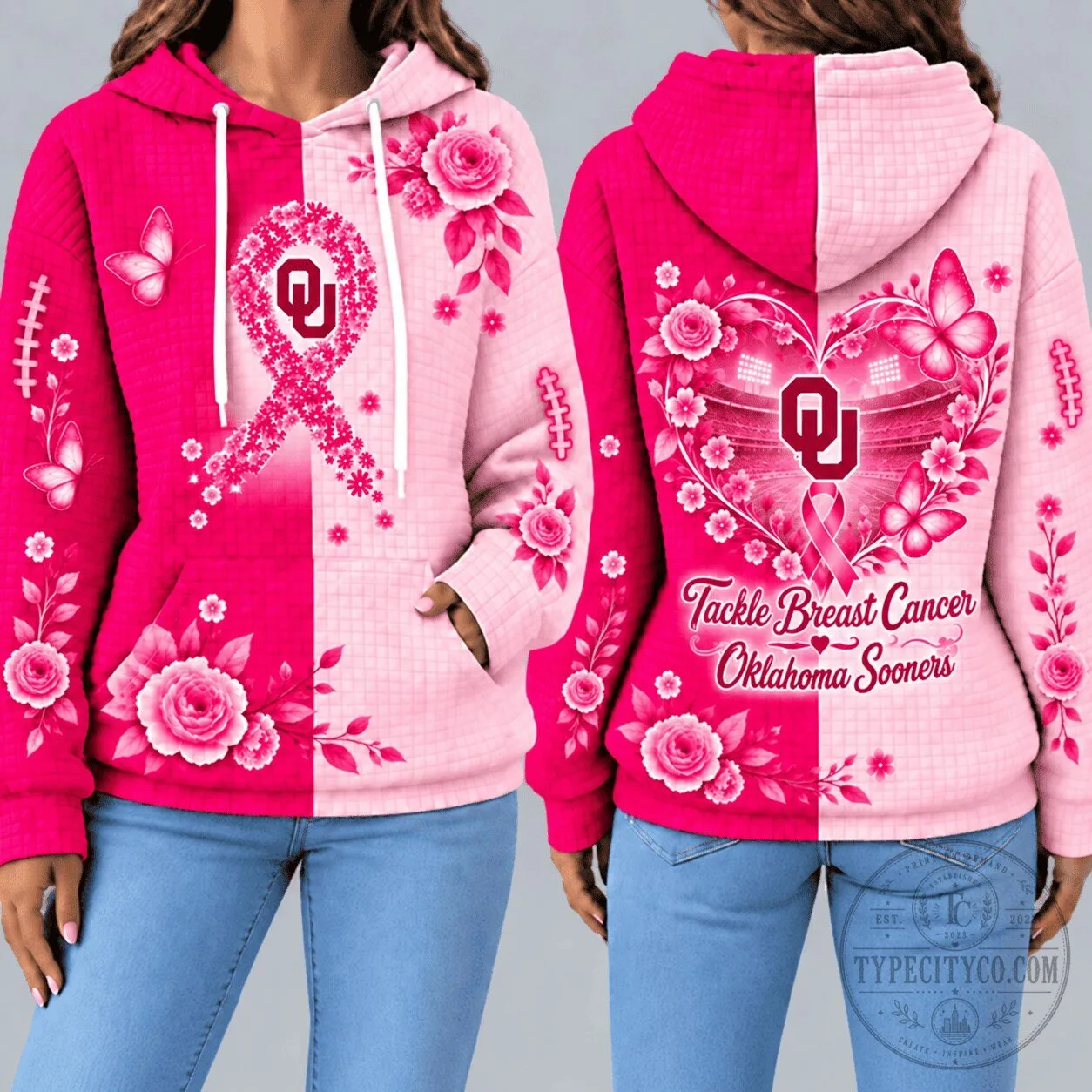 Oklahoma Sooners Tackle Breast Cancer Awareness Pink Floral Hoodie