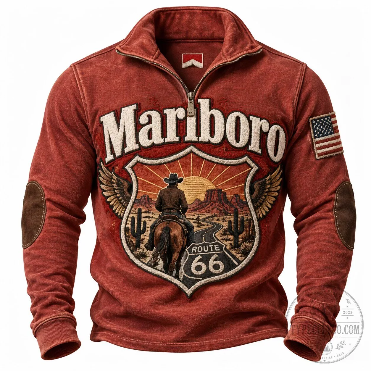Marlboro Country Route 66 Western Cowboy Half-Zip Collared Sweatshirt
