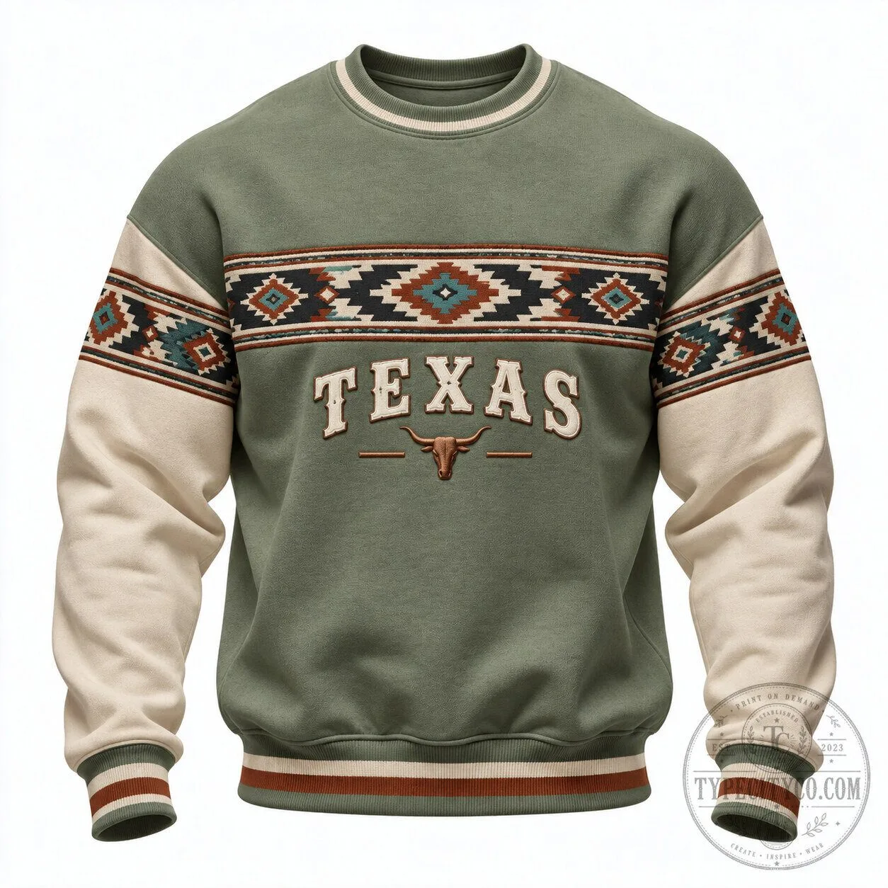 Texas Longhorn Southwestern Pattern Crewneck Sweatshirt