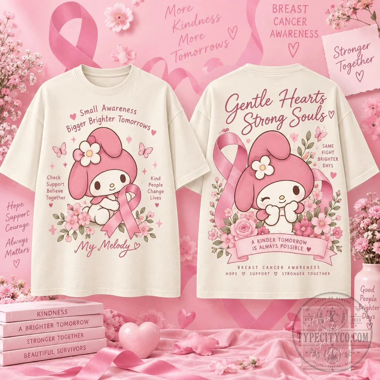 My Melody Breast Cancer Awareness Gentle Hearts Strong Souls T-Shirt