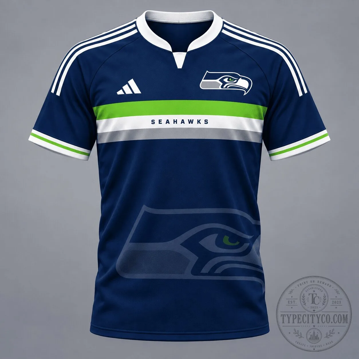Seattle Seahawks Football Team Navy Blue and Green Stripe Performance Jersey