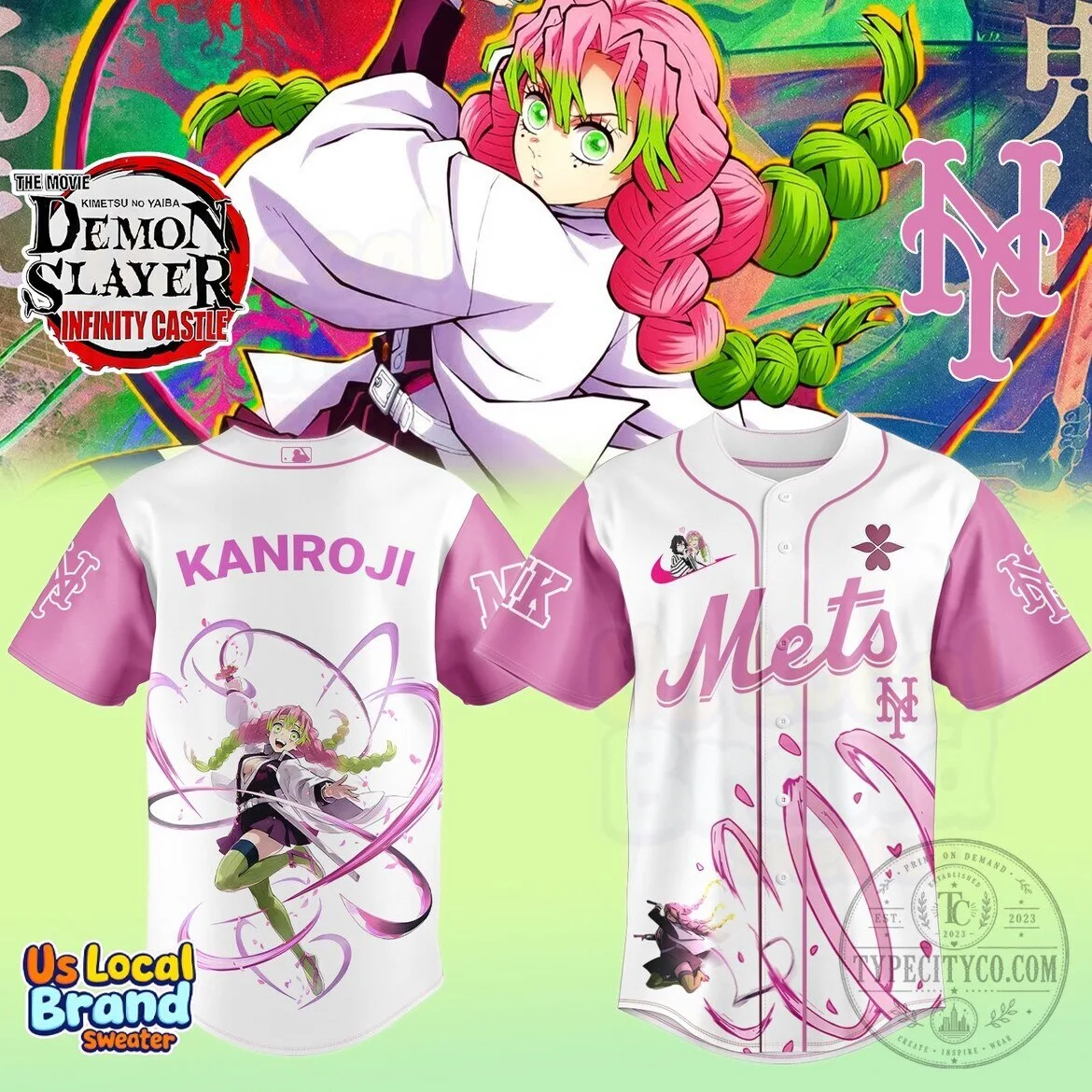 New York Mets Baseball Demon Slayer Kanroji Mitsuri Anime Baseball Jersey