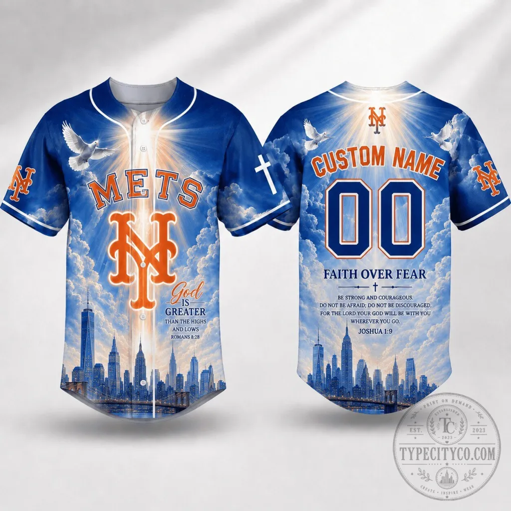 New York Mets Baseball Jersey Faith Over Fear Custom Name and Number 8 New York Mets Baseball Jersey Faith Over Fear Custom Name and Number
