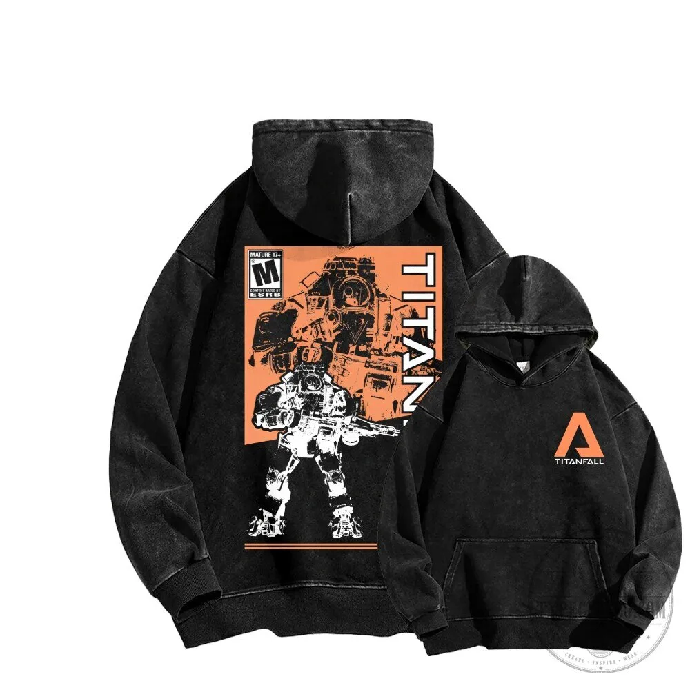 Titanfall Video Game Mech Robot Unisex Washed Black Hoodie