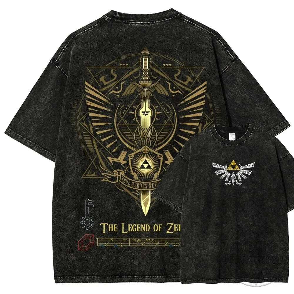 The Legend of Zelda Triforce Crest Washed Black Graphic T-Shirt 7 The Legend of Zelda Triforce Crest Washed Black Graphic T-Shirt