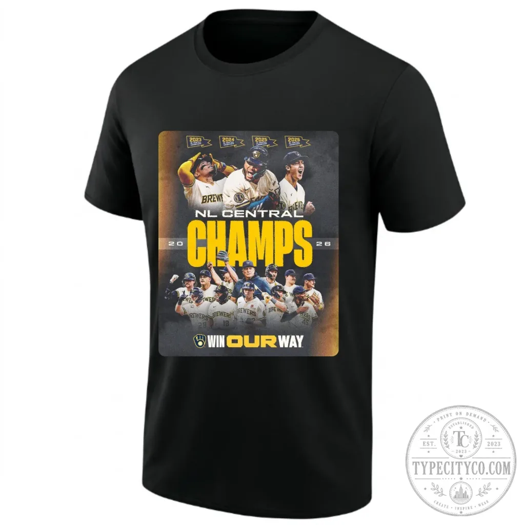 Milwaukee Brewers 2026 National League Central Champs Black T-Shirt Milwaukee Brewers 2026 National League Central Champs Black T-Shirt