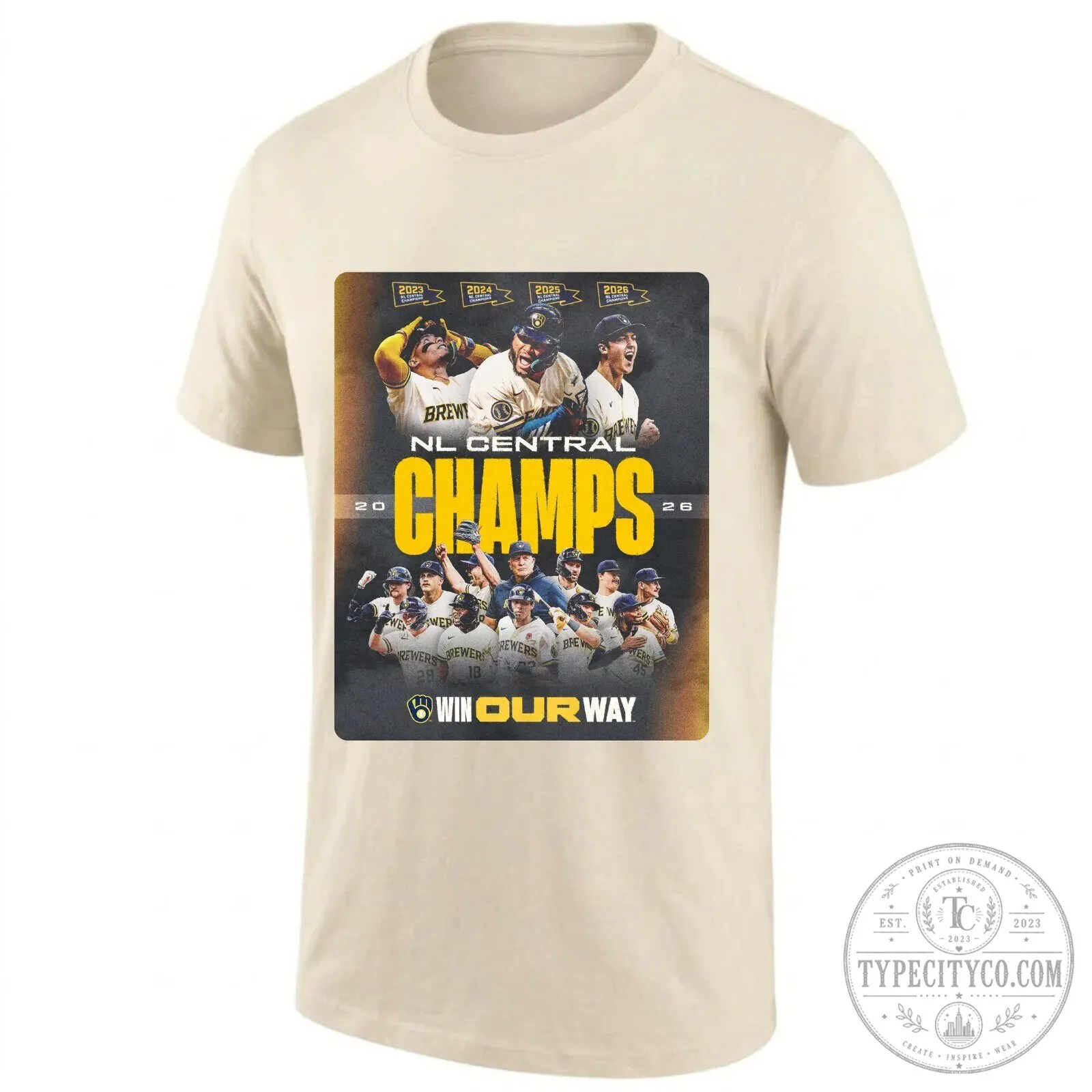 Milwaukee Brewers 2026 National League Central Champs Black T-Shirt 14 Milwaukee Brewers 2026 National League Central Champs Black T-Shirt