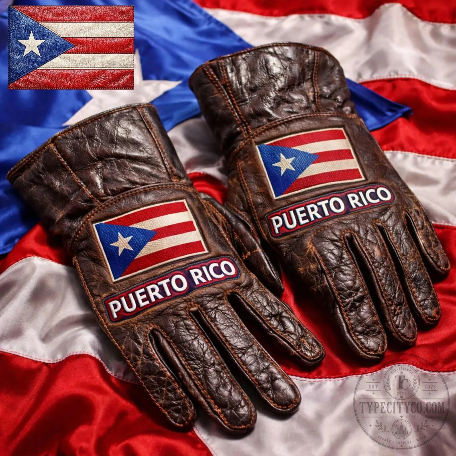 Puerto Rico Flag Leather Driving Gloves