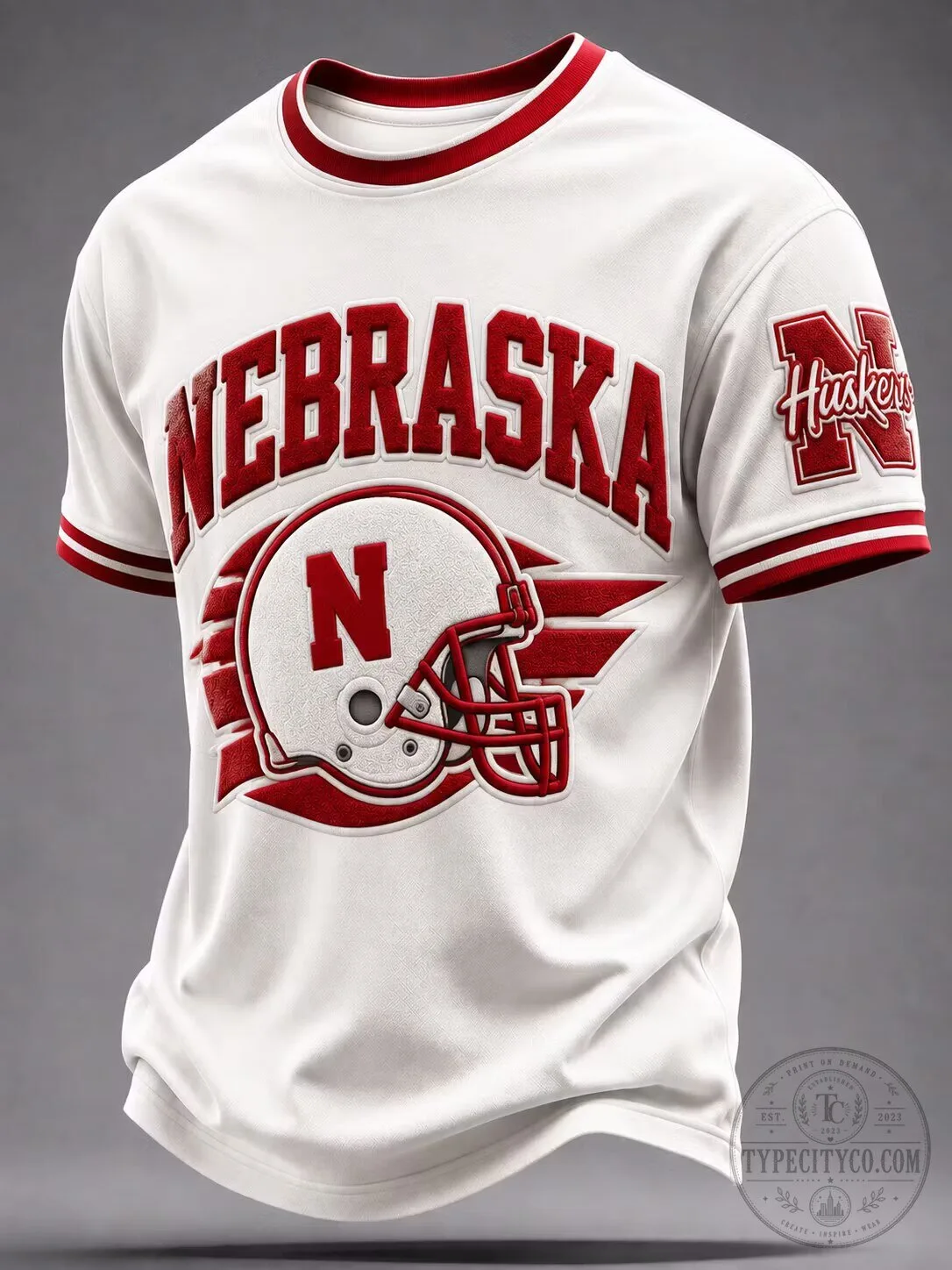Nebraska Cornhuskers Football Helmet Graphic White Adult T-Shirt