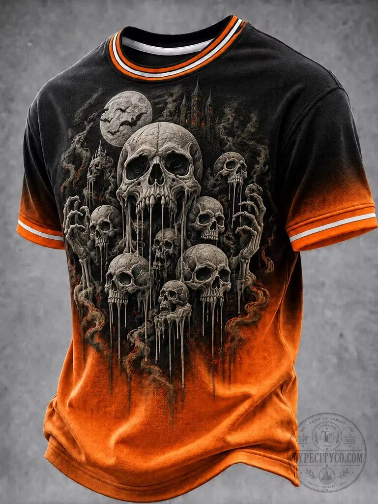 Funny Halloween Skull Pile Graphic T-Shirt