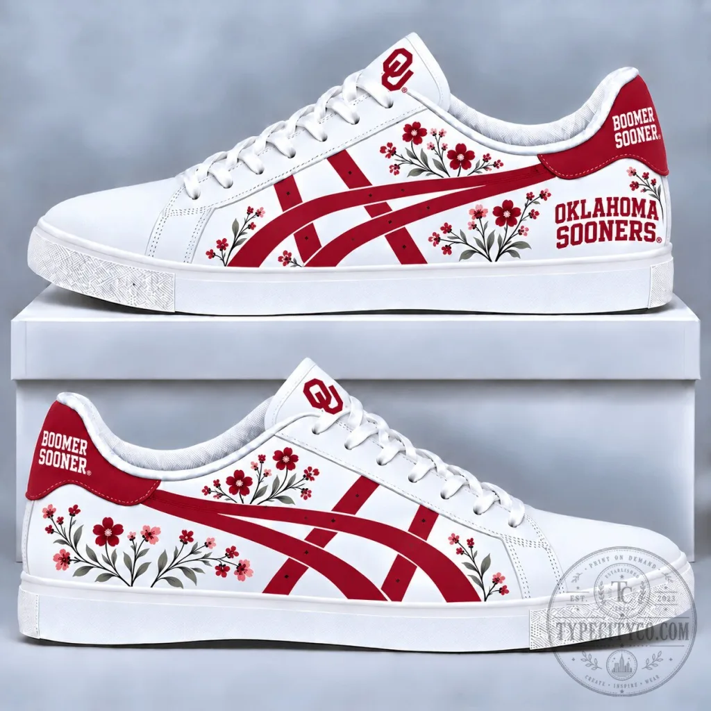 Oklahoma Sooners College Football Floral Design Sneakers Oklahoma Sooners College Football Floral Design Sneakers