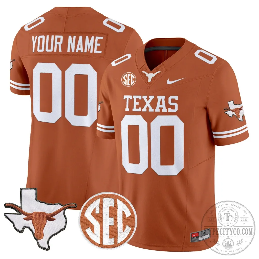 Texas State Longhorns Football Team Custom Jersey with SEC Patch Texas State Longhorns Football Team Custom Jersey with SEC Patch