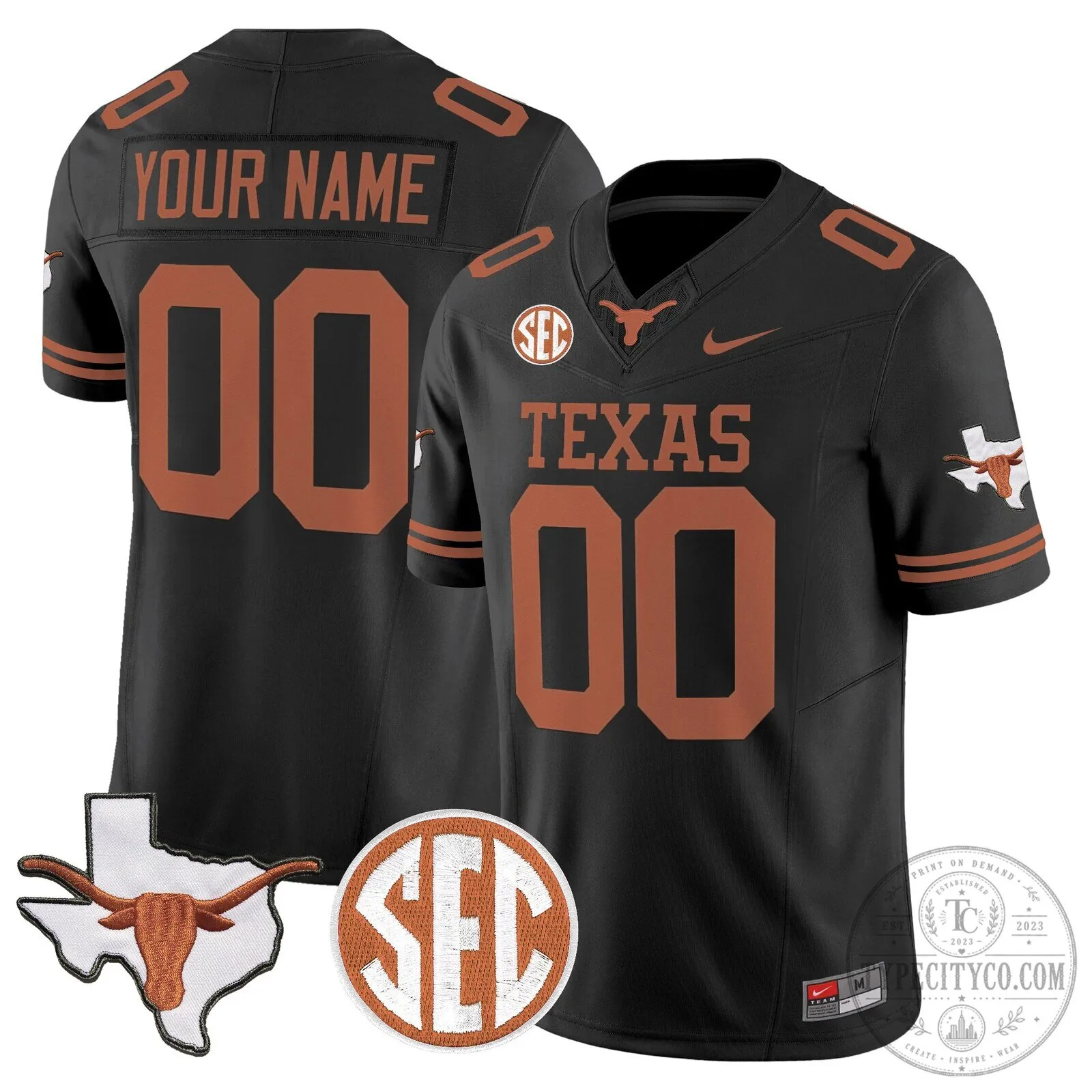 Texas State Longhorns Football Team Custom Jersey with SEC Patch 10 Texas State Longhorns Football Team Custom Jersey with SEC Patch