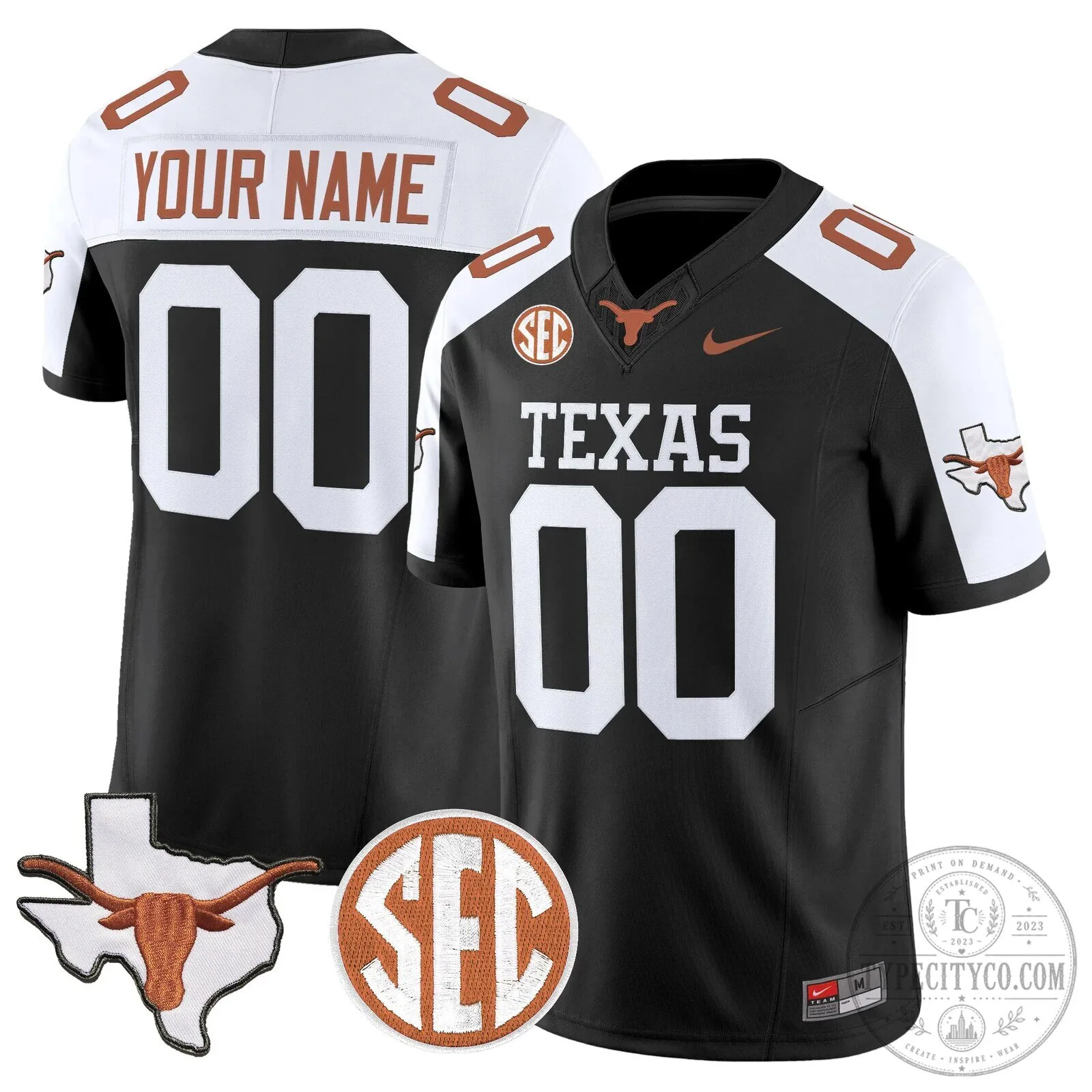 Texas State Longhorns Football Team Custom Jersey with SEC Patch 12 Texas State Longhorns Football Team Custom Jersey with SEC Patch