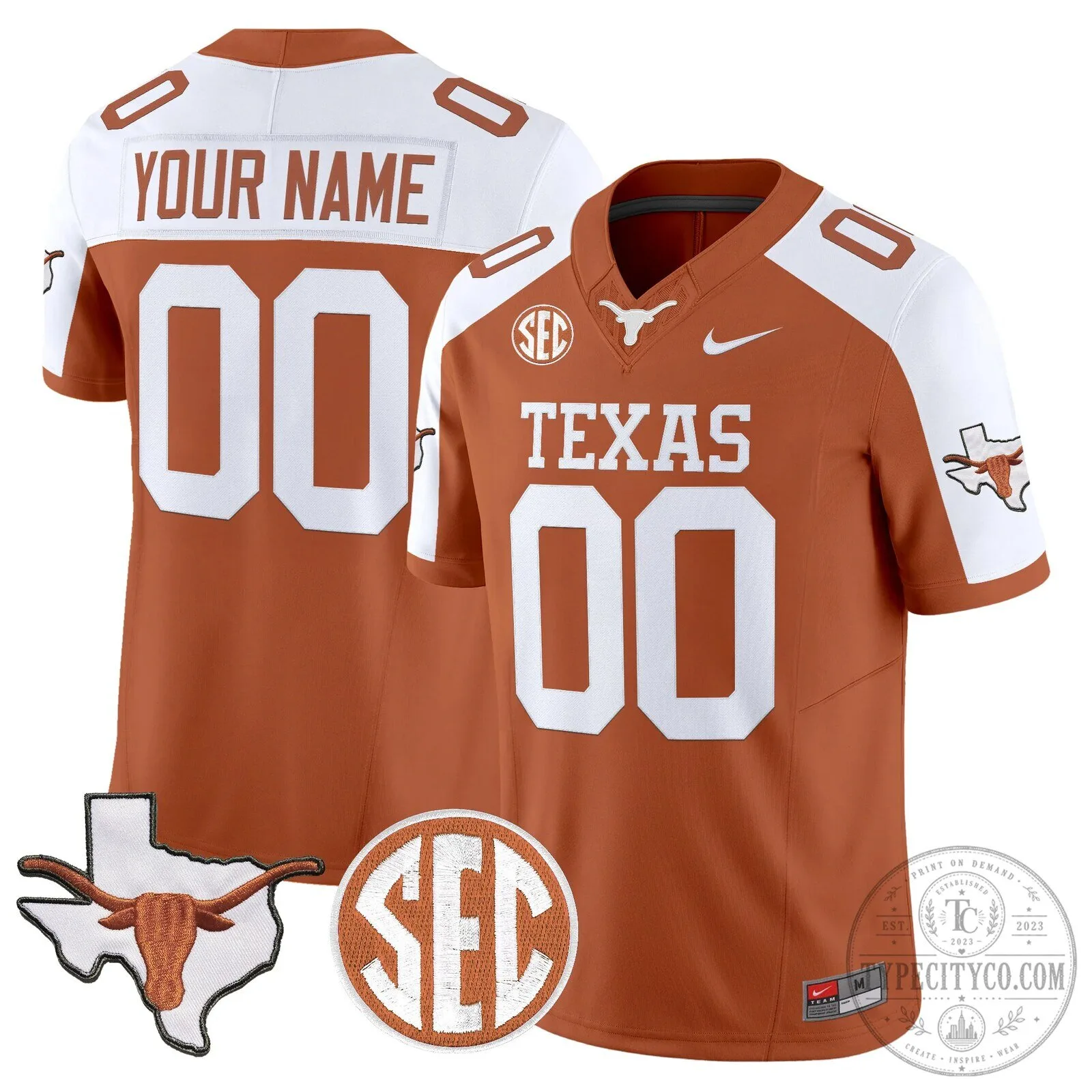 Texas State Longhorns Football Team Custom Jersey with SEC Patch 13 Texas State Longhorns Football Team Custom Jersey with SEC Patch