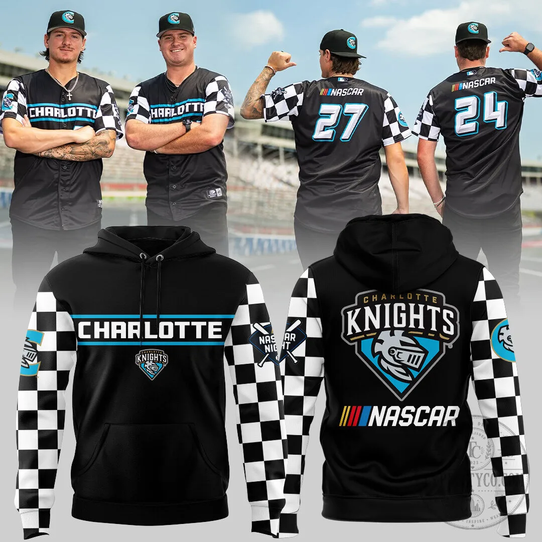 Charlotte Knights NASCAR Night Checkered Flag Hoodie 2 Charlotte Knights NASCAR Night Checkered Flag Hoodie